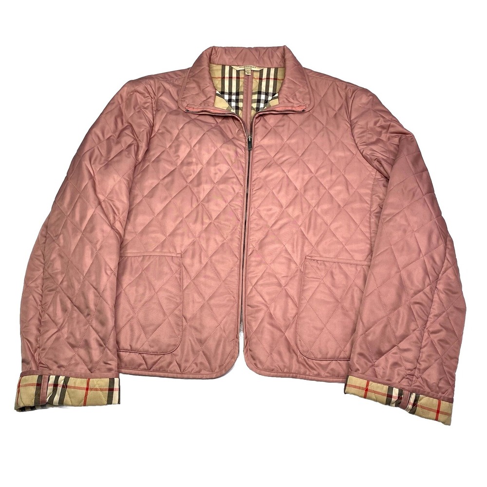 Burberry London Quilted Jacket Pink Nova Check Lining XL Made in USA Zip Front